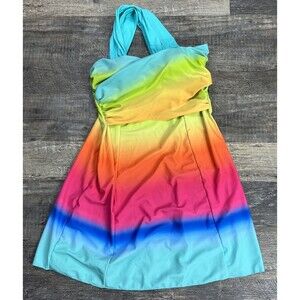 One Piece Swimsuit Dress Cover with Padding Rainbow Colorful Women's Size M